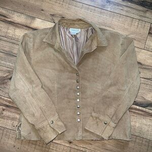 Coldwater Creek Womens Jacket Suede Leather Size PXL Tan Western Moto Boho Snaps